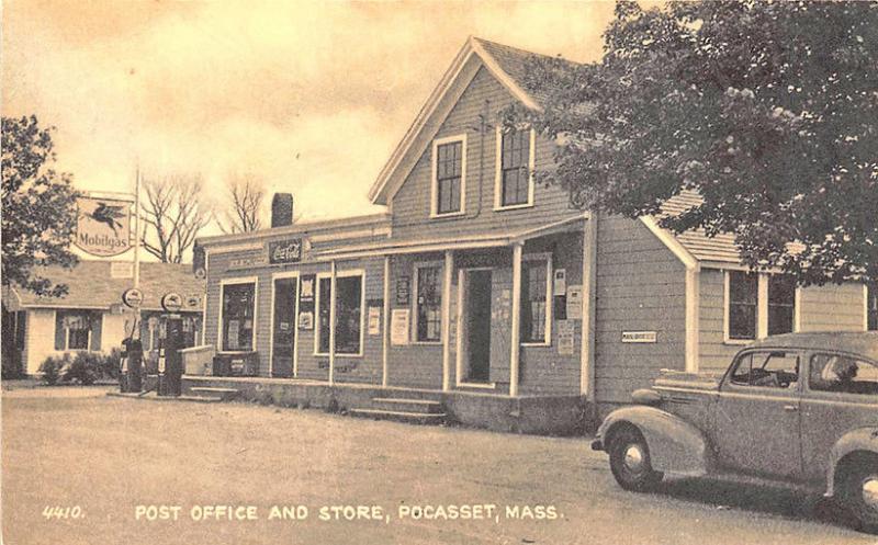 Pocasset Cape Cod MA Post office & Store Old Car Postcard