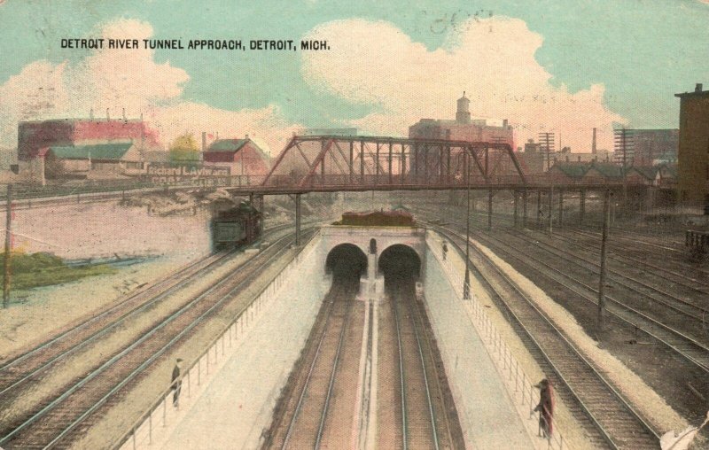 Vintage Postcard 1914 Detroit River Tunnel Railway Approach Detroit Michigan MI