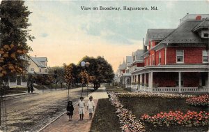 VIEW ON BROADWAY HAGERSTOWN MARYLAND POSTCARD (c. 1910)