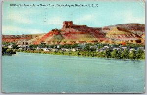 Green River Wyoming 1941 Postcard Castlerock Town View Highway US 30