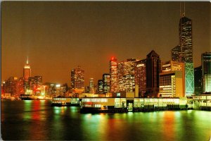 C1980s Admiralty at Night Hong Kong Vintage Postcard