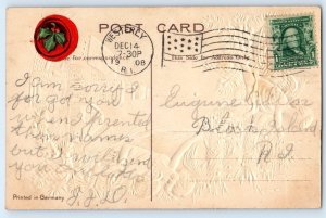 1908 Christmas Greetings Angels Decorating Christmas Tree Embossed Postcard