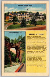 Vtg Virginia VA Natural Bridge & Hotel Bridge Of Years Poem 1940s Linen Postcard