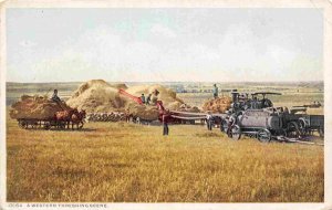 Harvest Threshing Scene Western Farming 1910c Phostint postcard