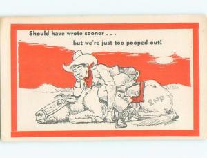 Pre-1952 Comic signed WESTERN COWBOY SLEEPING WITH HORSE AC6593@