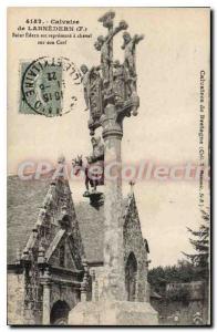 Postcard Old Calvary Lannedern F St. Edern is represented astride his Cerf