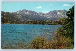 1962 June Lake California Postcard Fishing Spot Buildings Town Sierra Air Posted