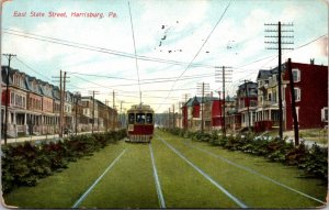 Postcard Train Trolley East State Street in Harrisburg, Pennsylvania