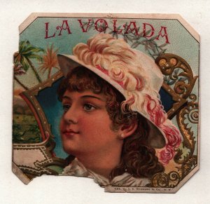 Vintage 1890's Victorian Trade Card La Volada - Beautiful Girl White Hat