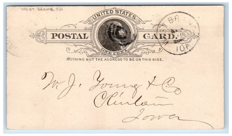 1889 WJ Young and Co. West Branch Iowa IA Clinton Iowa Antique Postal Card