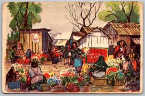 JAMAICA 1940s Art Postcard by C.X. Carlson Market Scene