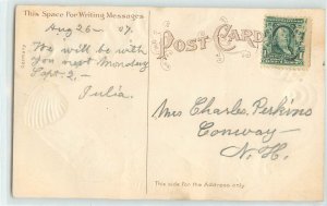 c1907 Embossed Shell Border Postcard S-50 Bath House, Revere Beach MA, Glitter