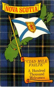 Greetings Nova Scotian Tartan Territory Flag Canada Motto Chrome Postcard 