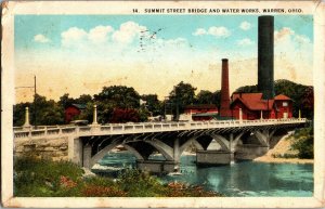 Summit Street Bridge and Water Works, Warren OH c1924 Vintage Postcard G45