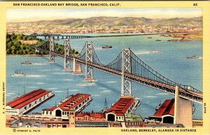 San Francisco, CA California  OAKLAND BAY BRIDGE  ca1940's Piltz Linen Postcard