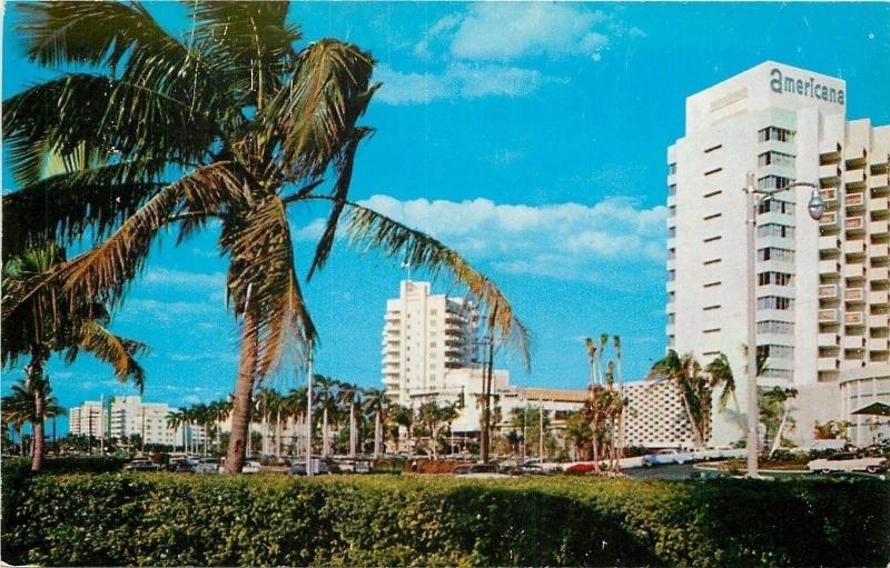 Miami Beach FloridaLooking North at Bal Harbour Americana1957 Postcard