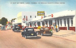 Largo, Florida East Bay Drive Pharmacy Ice Cream Roadside 1940s Vintage Postcard