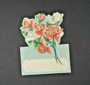 Vintage Die Cut Folding Self Standing Place Cards Floral Roses