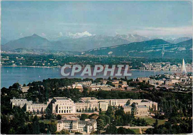 Modern Postcard Geneva Aerial view of the Palais des Nations and the Mont Bla...