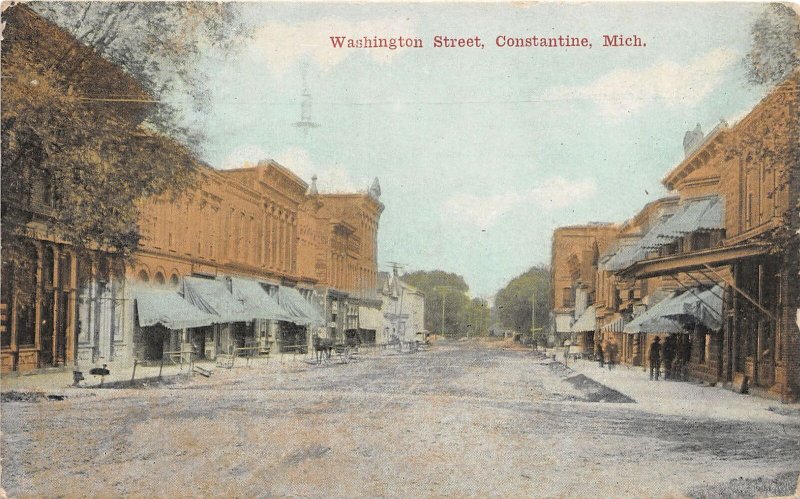 J60/ Constantine Michigan Postcard c1910 Washington Street Stores 106