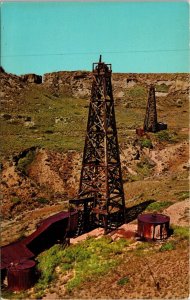Wooden Oil Derricks & Motor House Salt Creek Oilfield Wyoming Postcard
