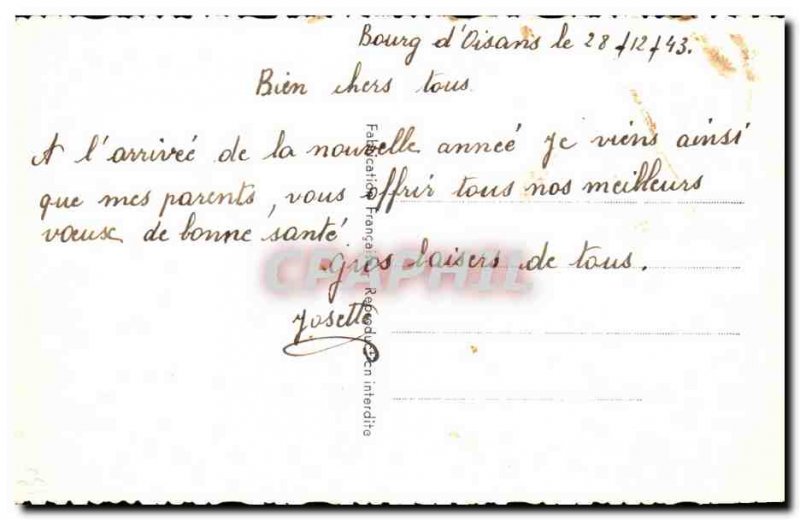 Old Postcard Bonne Annee Bourd d & # 1943 39oisans