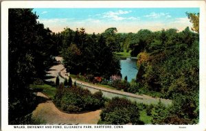 Walks, Driveway and Pond, Elizabeth Park Hartford CT Vintage Postcard V24