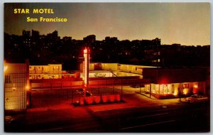 San Francisco California 1960s Postcard Star Motel At Night Sign Car