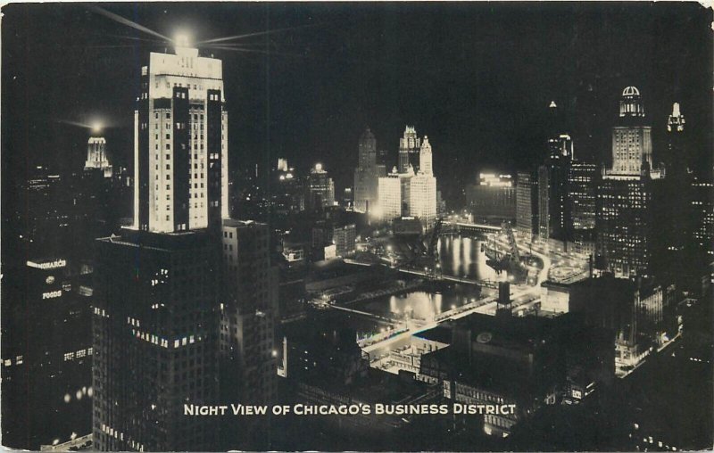 United States Chicago`s Business District by night photo postcard 