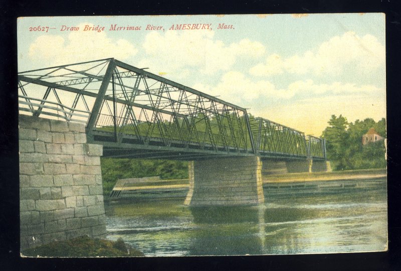 Amesbury, Massachusetts/MA/Mass Postcard, Draw Bridge, Merrimac River