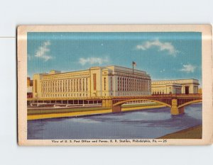 Postcard View of US Post Office & Penna RR Station Philadelphia Pennsylvania USA