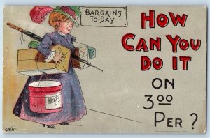 Dwig Signed Postcard Woman Bargain's Today How Can Do It Moberly MO c1910's