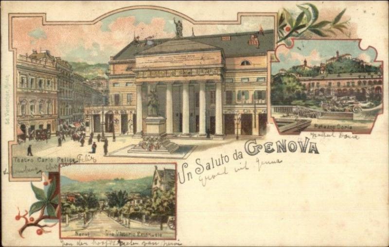 Saluto da Genova Italy Gruss Aus Style c1900 UDB Postcard