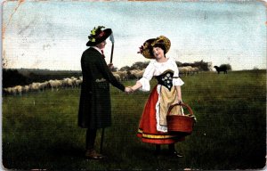 Victorian Romantic Couple Vintage Postcard C014