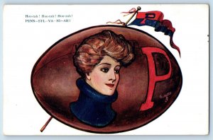Oilette Tuck Postcard Football Ball Pretty Woman Pennant Pennsylvania c1910's