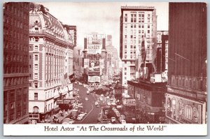 Vtg New York City NY Hotel Astor Times Square Street View 1950s Postcard