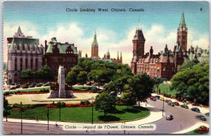 VINTAGE POSTCARD THE MAIN TRAFFIC CIRCLE AT PARLIAMENT OTTAWA CANADA POSTED 1952