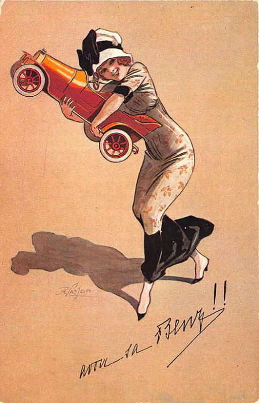 Mercedes Benz Beautiful Model Holding Car Original Signed Advertising Postcard 