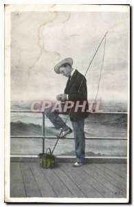 Postcard Old Man Fishing Fisherman