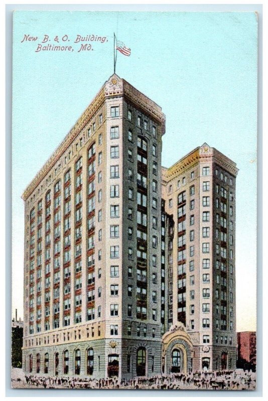 1910 New B&O Building Street View Baltimore Maryland MD Antique Postcard