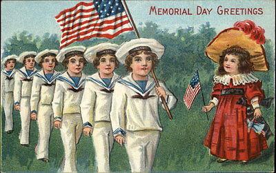 MEMORIAL DAY Little Girl Watches Parade of Little Boy Sai...