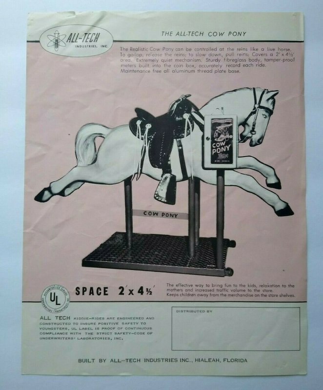 Cow Pony Ride FLYER Original Amusement Kiddie Horse Art Print 1950's All-Tech