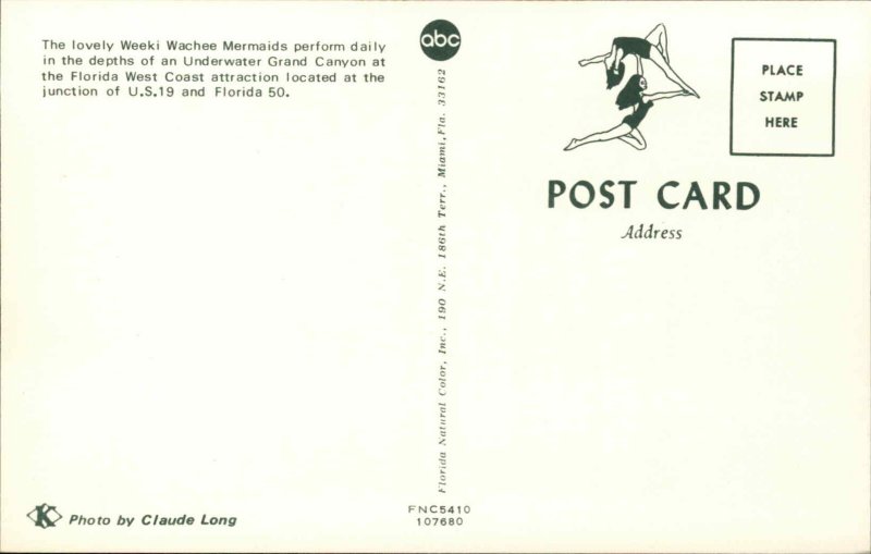 Weeki Wachee FL Forida Mermaids Swim Show 1950-60s Vintage Postcard