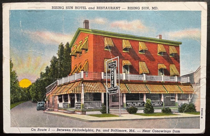 Vintage Postcard 1950 Rising Sun Hotel & Restaurant, Rising Sun MD