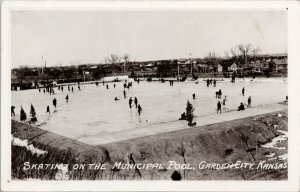 Garden City Kansas Skating on Municipal Pool KS Unused Real Photo Postcard H1