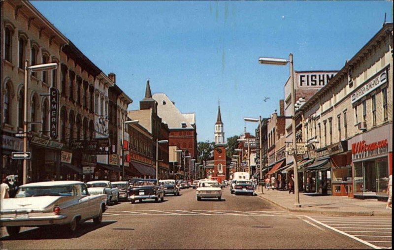 Burlington Vermont VT Classic 1950s Cars Street Scene Vintage Postcard