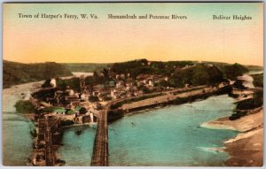 VINTAGE POSTCARD TOWN OF HARPER'S FERRY WEST VIRGINIA AND BOLIVAR HEIGHTS