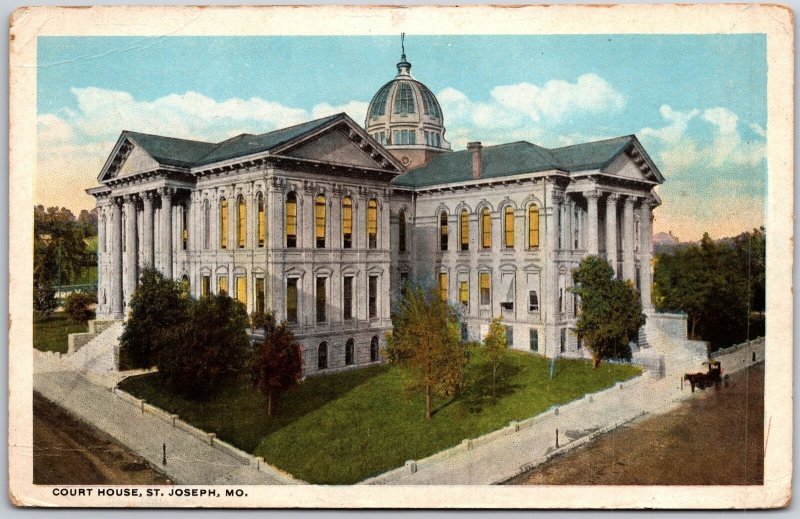 Court House Saint Joseph Missouri Roadway Grounds & Building Structure Postcard