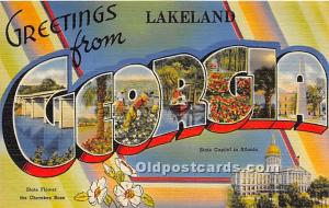 Greetings from, Linen Lakeland, Georgia, GA, USA Large Letter Unused 