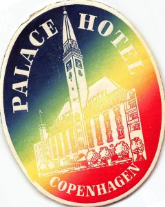 COPENHAGEN DENMARK PALACE HOTEL-LUGGAGE DECAL 1960s